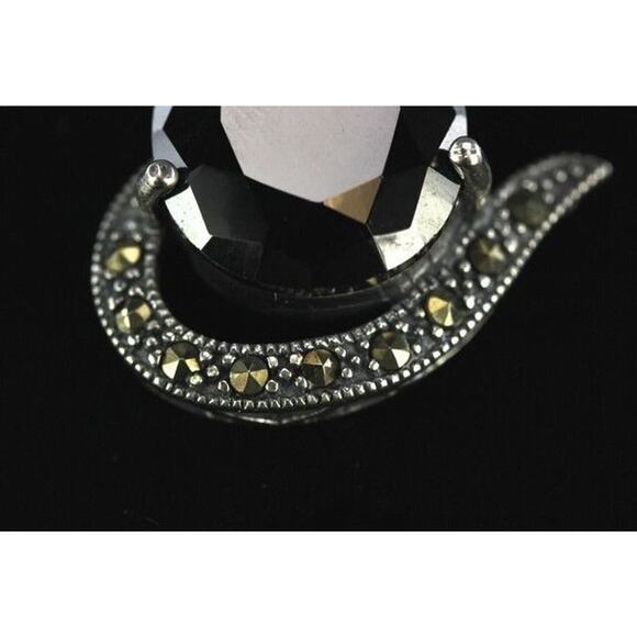 Black TEARDROP PENDANT Hematite Gem Marcasite Sterling Silver For Necklace 18mm - Picture 4 of 7